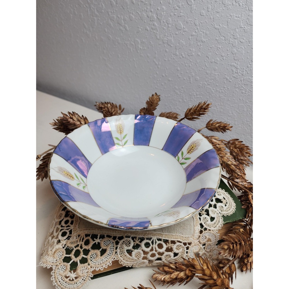 CLEARANCE 💲6Enesco Blue & White Stripe Bowl Wheat Iridescent Colorblock Harvest